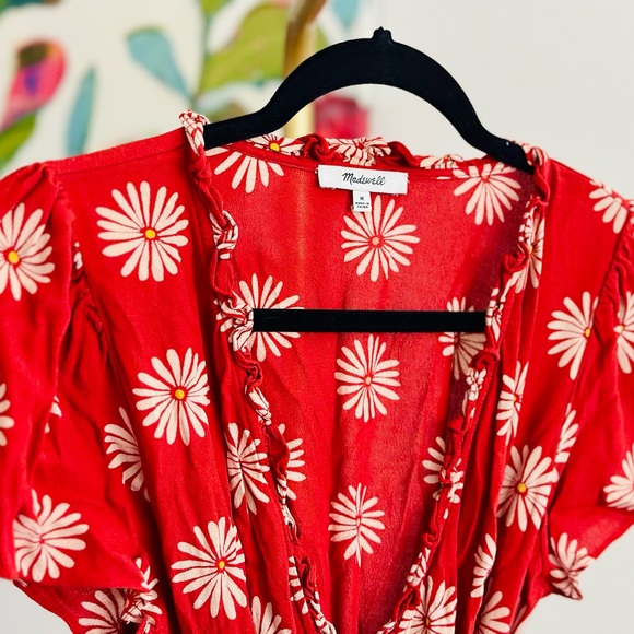 Madewell Ruffle Wrap Midi Dress in Daisy Daydream, Big Daisy Etruscan Clay - Picture 2 of 8